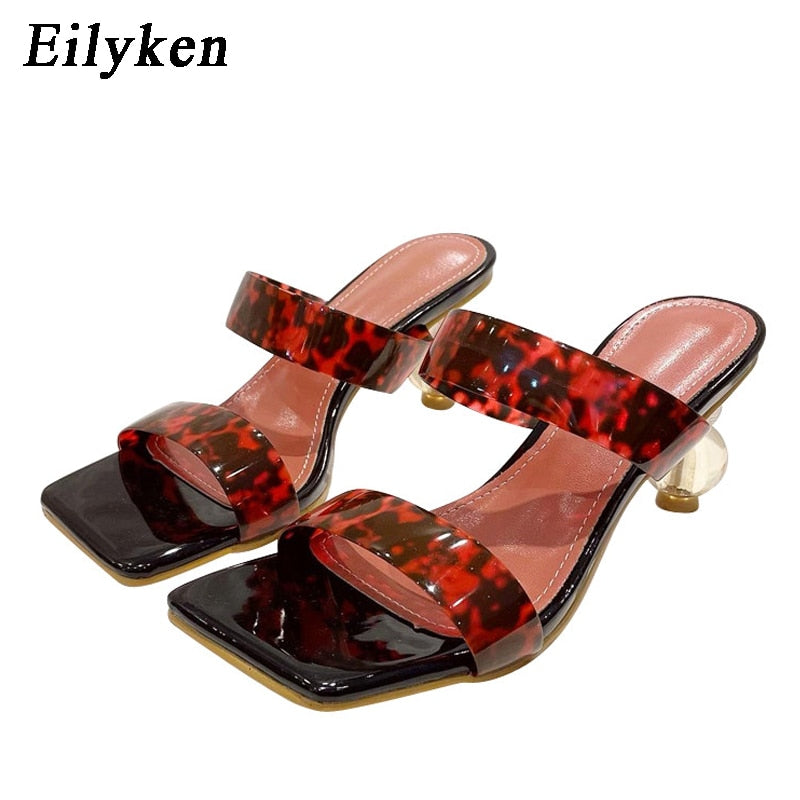 Summer Square Toe Ladies Slippers PVC Transparent Crystal Strange Style Clear Heel Women Leopard Grain Slides  casual slippers