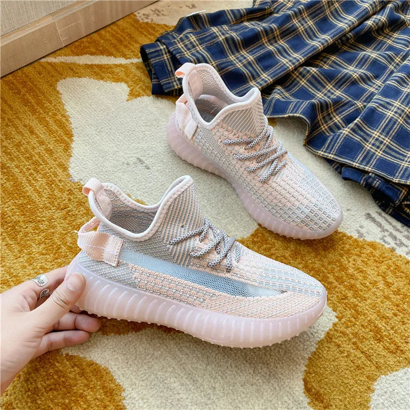 Mesh Lace-Up Platform Athletic Shoes  walking shoes