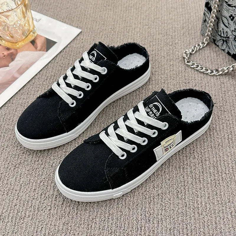 Frayed Hem Lace Up Canvas Sneakers  Sneakers