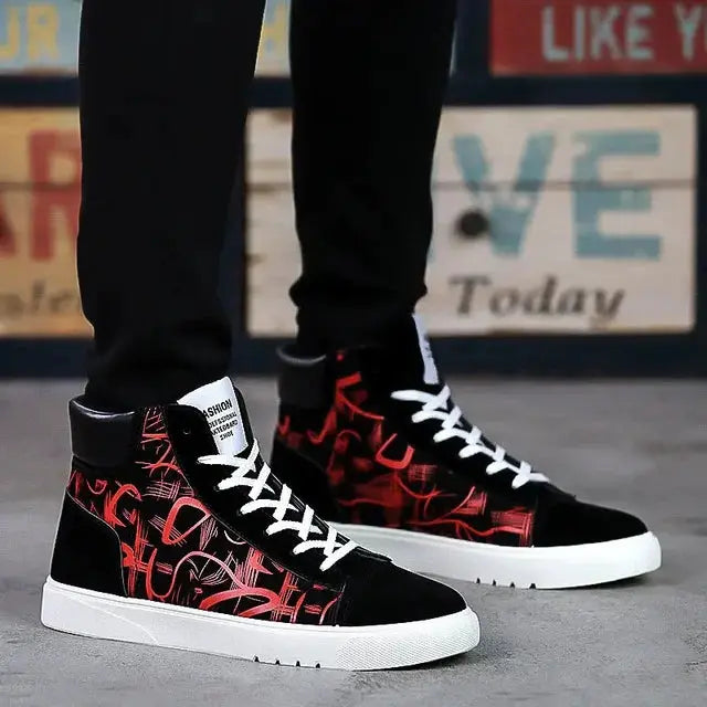 Vulcanized Canvas Shoes for Summer Graffiti High Top  Sneakers