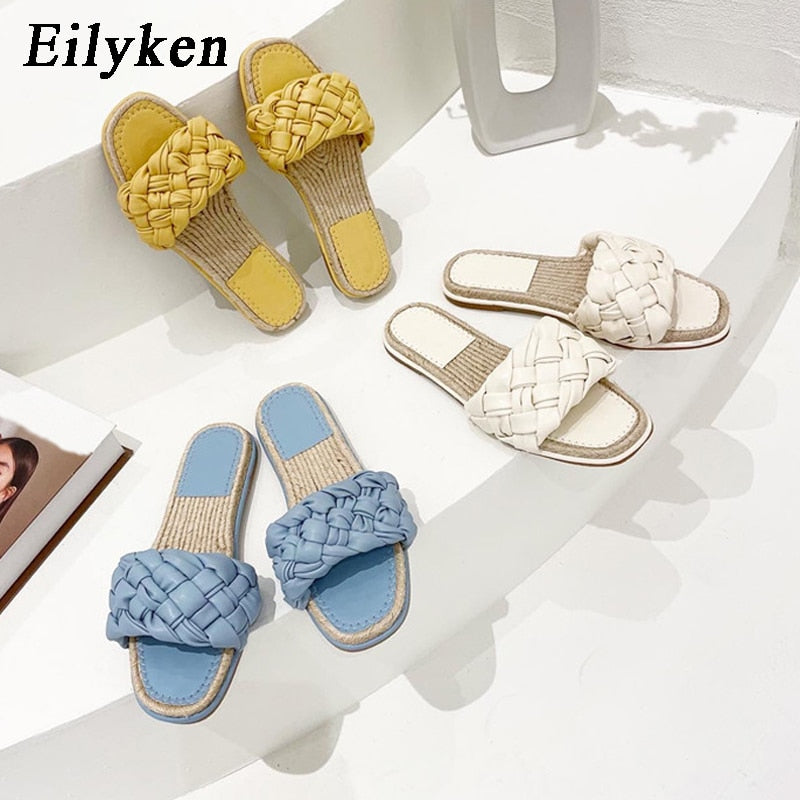 Summer New Women's Slippers Fashion Weave Flat Heel Casual Ladies Shoes Outdoor Beach Peep Toe Female Slides Shoes  casual slippers