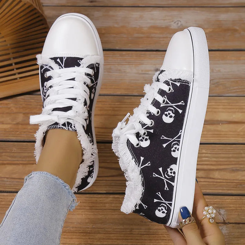 Raw Hem Printed Canvas Sneakers  Sneakers