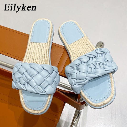 Summer New Women's Slippers Fashion Weave Flat Heel Casual Ladies Shoes Outdoor Beach Peep Toe Female Slides Shoes  casual slippers