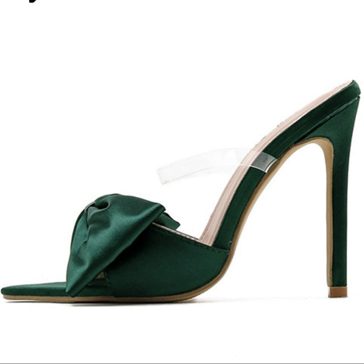 New Fashion Bowknot Women's Slippers Pointed Toe Thin High Heels Summer Elegant Dress Party Ladies Slides Pumps Shoes  casual slippers