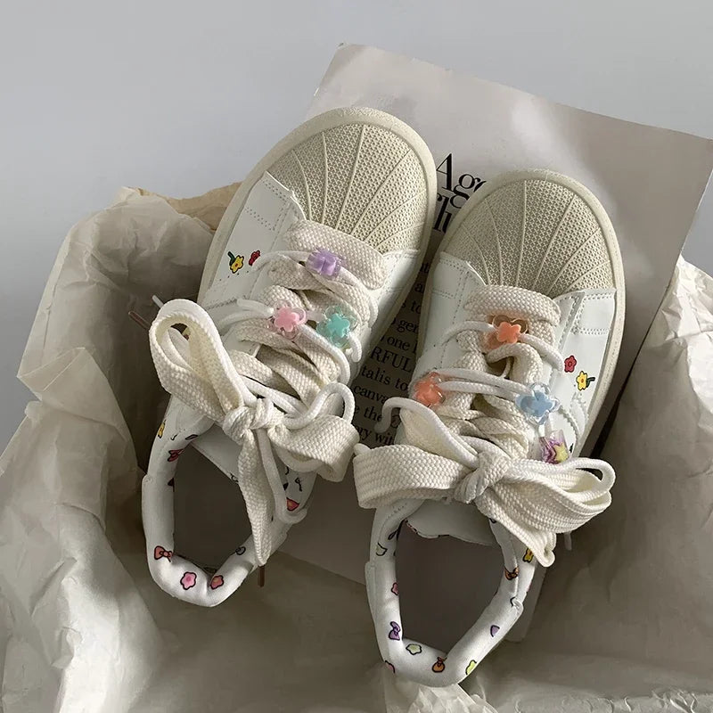 Spring Sports Running White Chunky Sneakers Women Shoes Platform Loafers Lace Up Flats Trend Spring Casual  Vulcanized Shoes  Sneakers