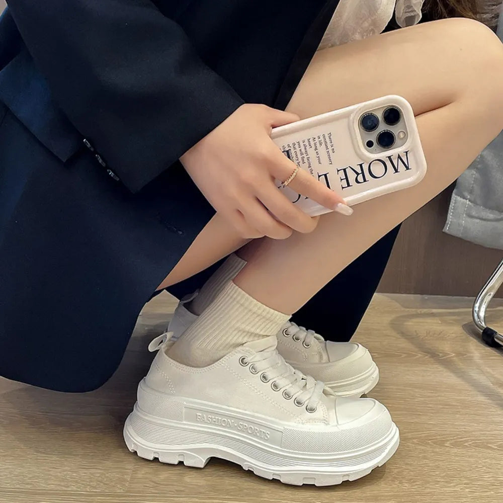 Lace Up Round Toe Platform Sneakers  Sneakers