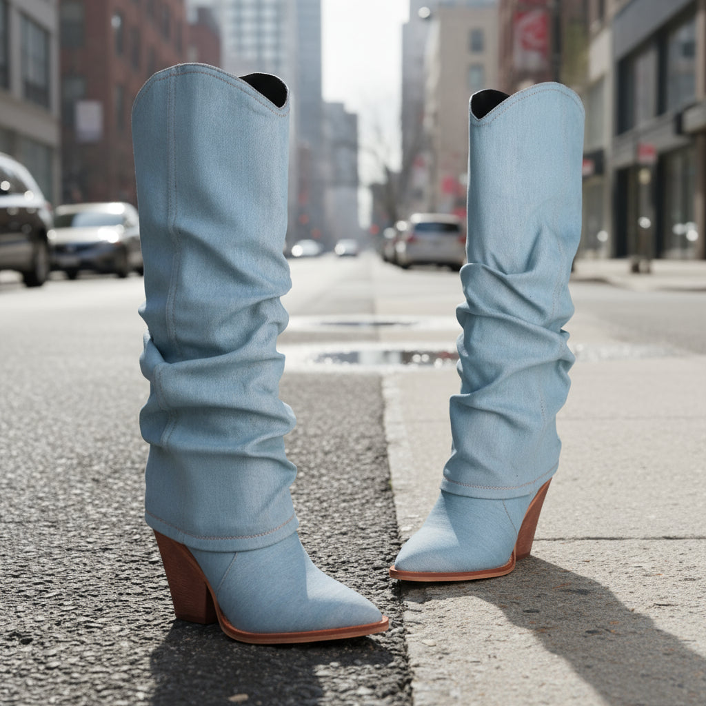 Chunky Heel High Heel Vintage Pointed Toe High Tube Pants Boots CJ