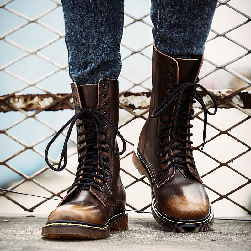 Men's Breathable Leather Cotton Shoes Lace-up  Boots