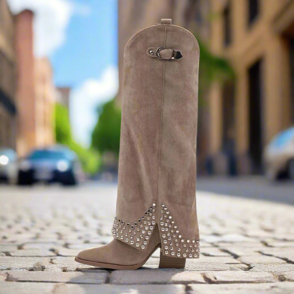 Women's Frosted Rivet Pantyhose Boots  Boots