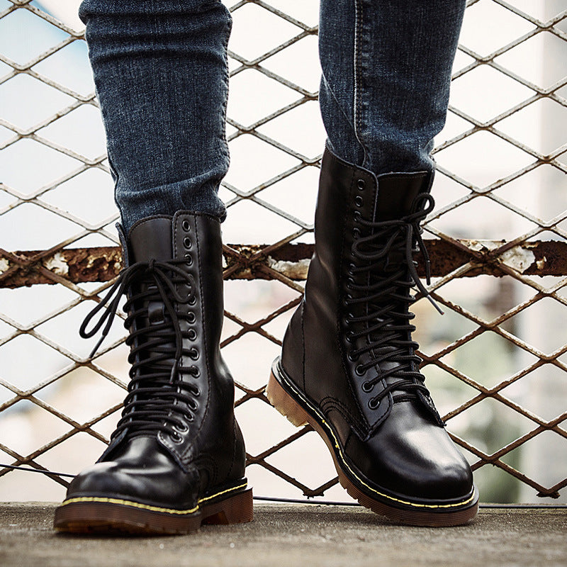 Men's Breathable Leather Cotton Shoes Lace-up  Boots
