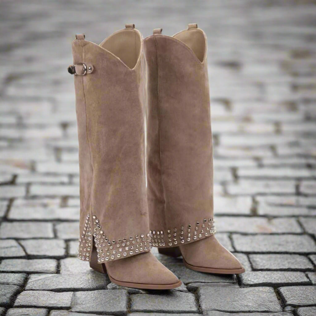 Women's Frosted Rivet Pantyhose Boots  Boots