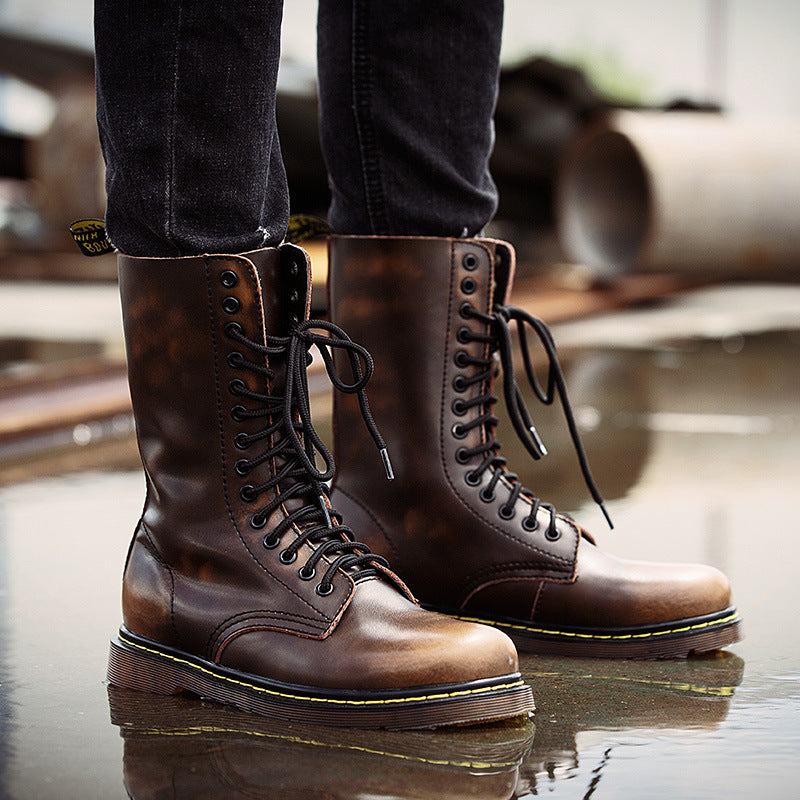 Men's Breathable Leather Cotton Shoes Lace-up  Boots