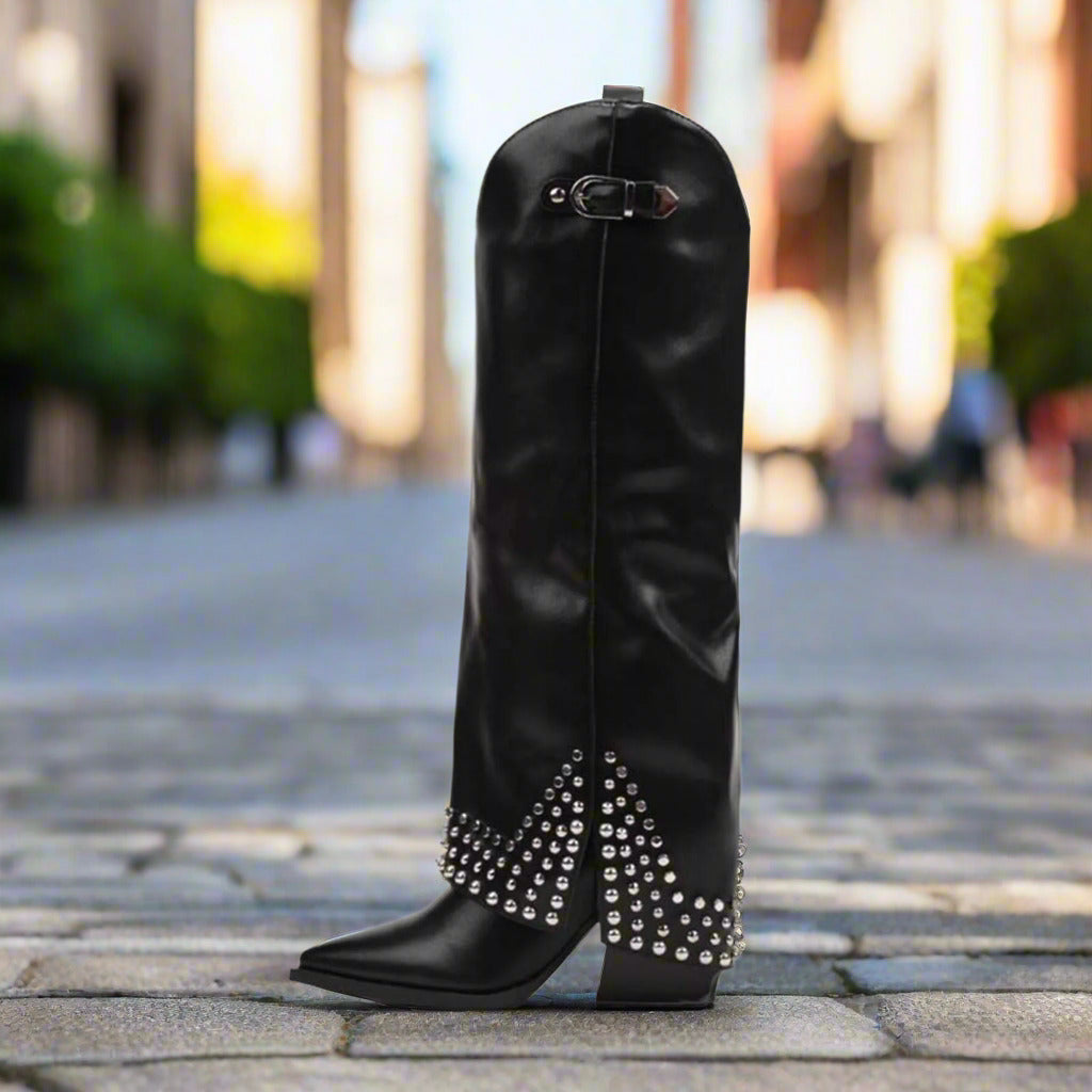 Women's Frosted Rivet Pantyhose Boots  Boots