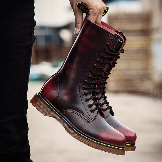 Men's Breathable Leather Cotton Shoes Lace-up  Boots