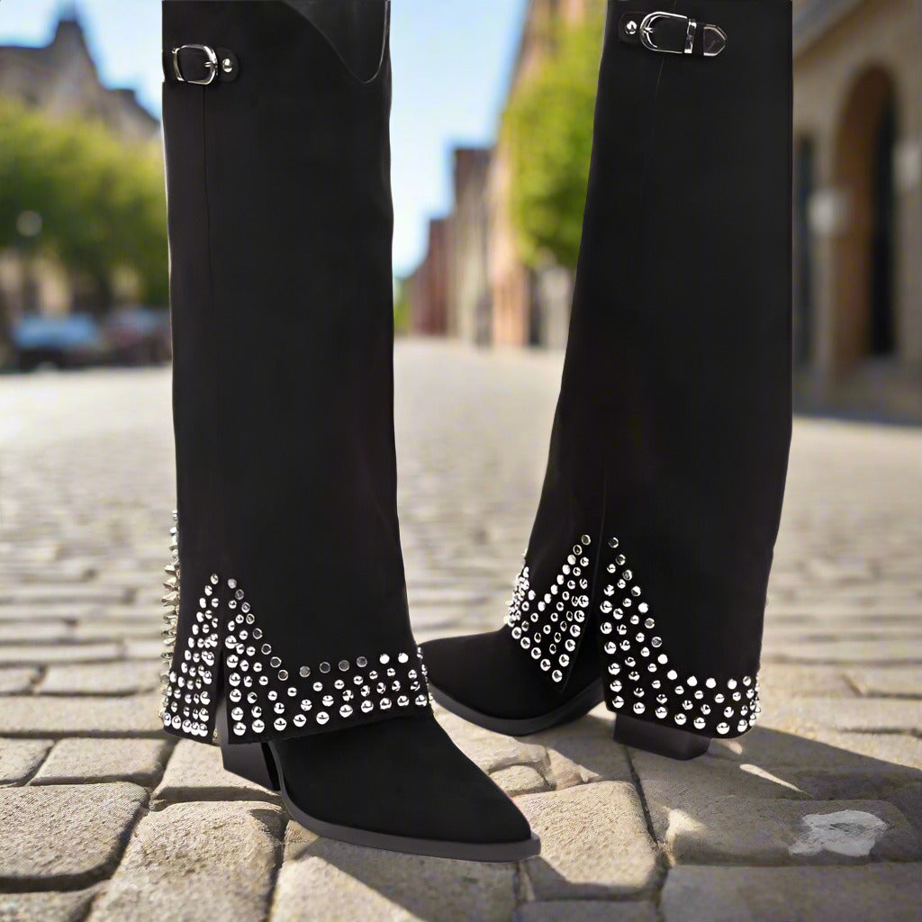 Women's Frosted Rivet Pantyhose Boots  Boots