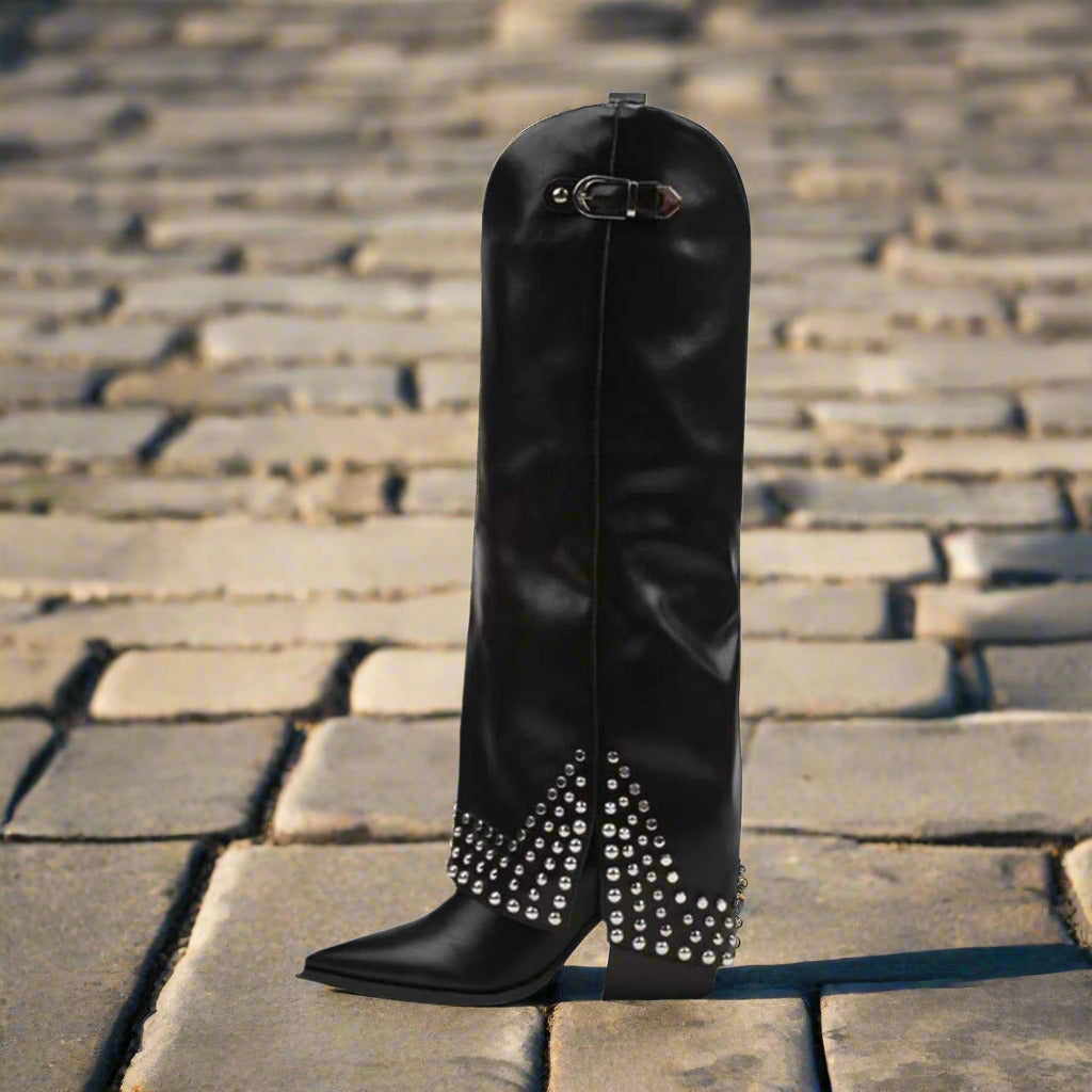 Women's Frosted Rivet Pantyhose Boots  Boots