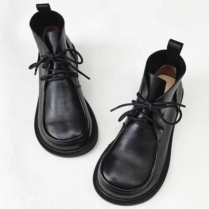 Women’s Pure Leather Chunky Big-Toe Ankle Boots CJ
