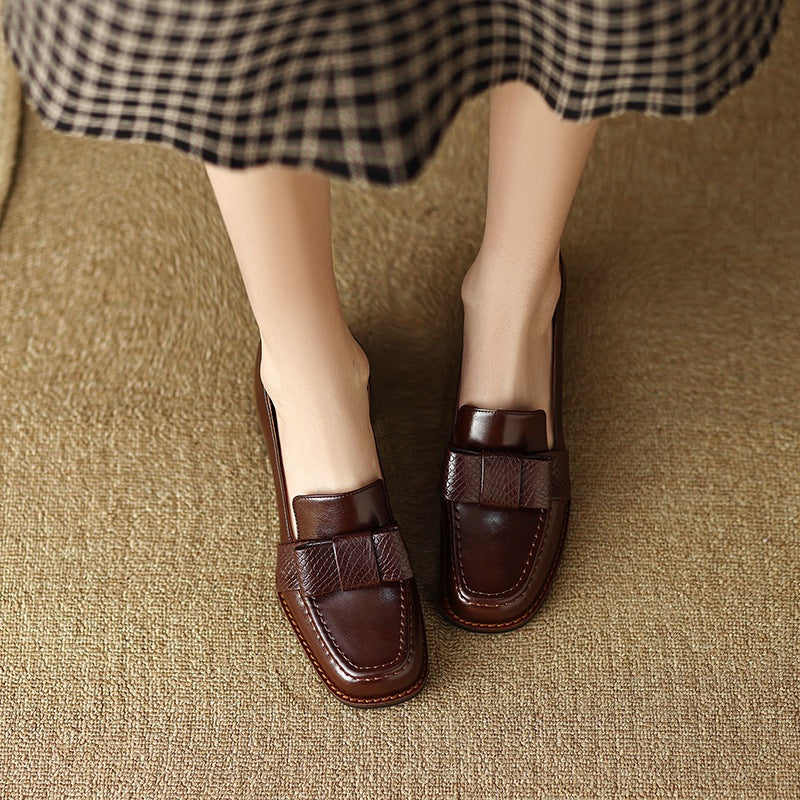 Elegant And Sophisticated Soft Cowhide Commuter Shoes With A Chunky Mid Heel 