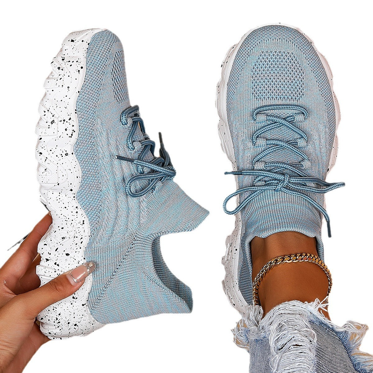 Women's Simple And Breathable Fly Woven Socks And Shoes  walking shoes