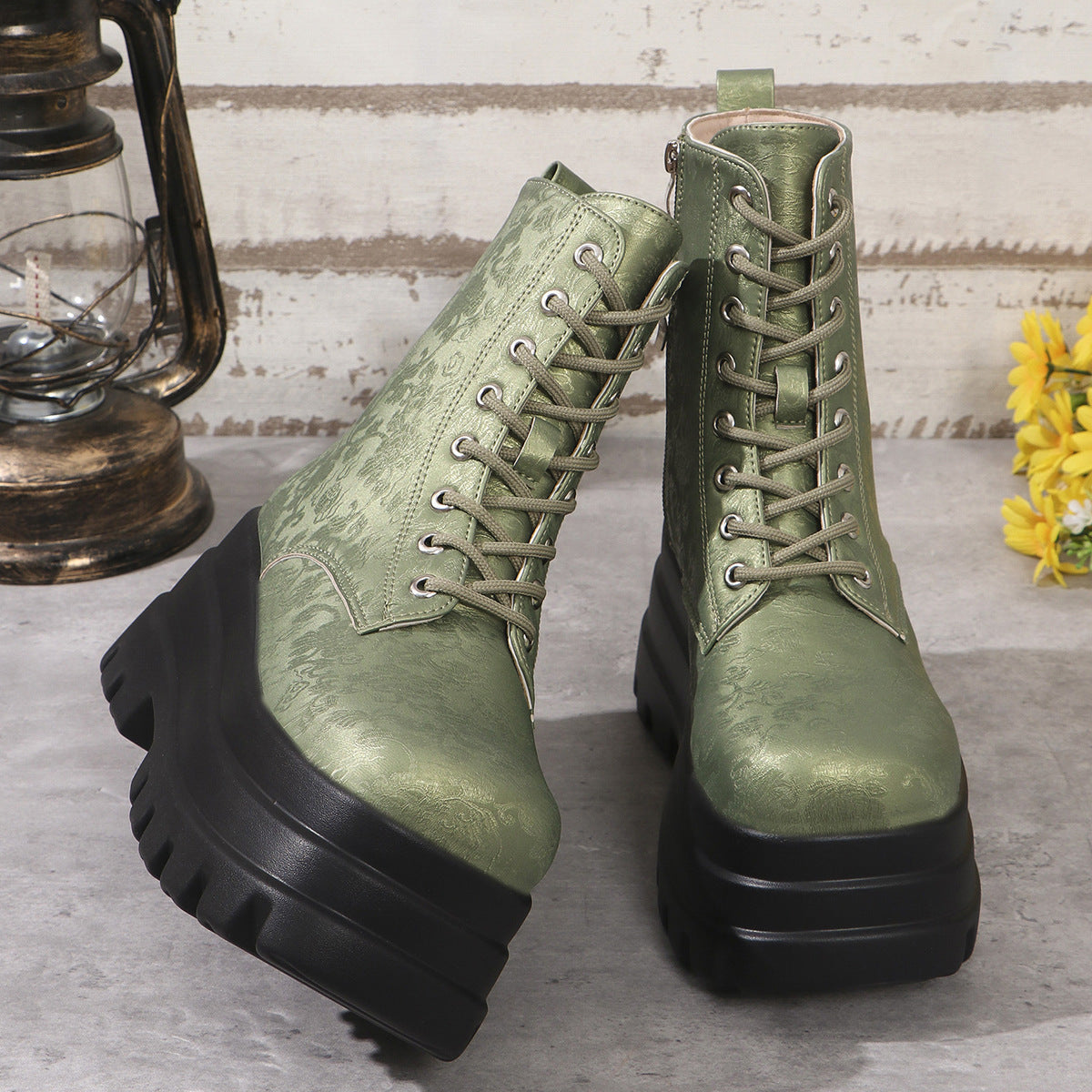 Women's Three-layer Platform Plus Round Toe Patchwork Retro Cool Martin Boots  Boots