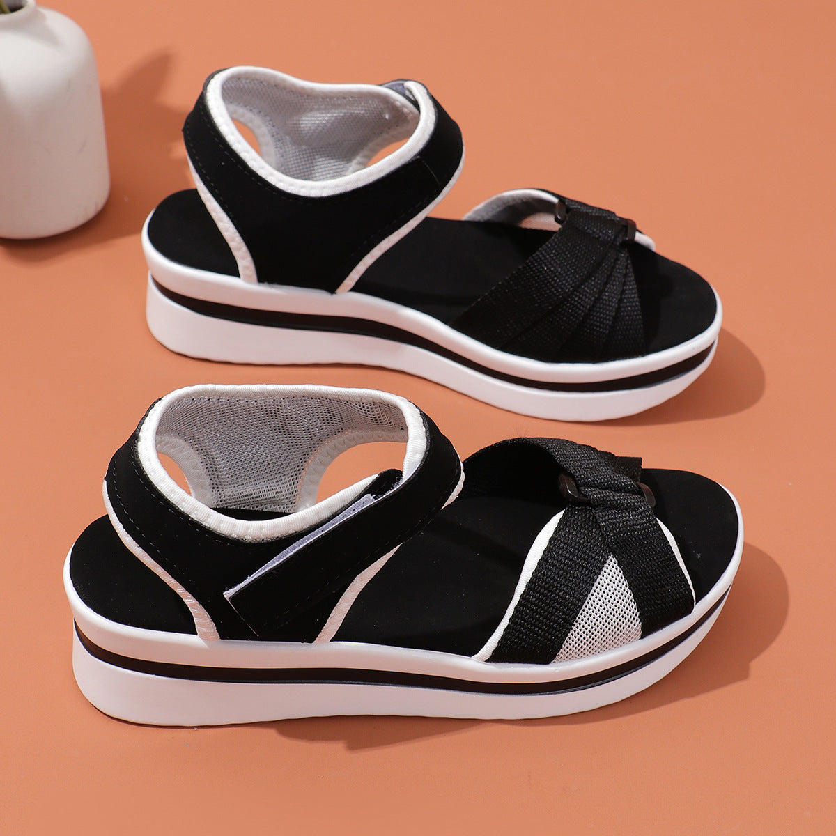 Women’s Summer Mesh Cross-Strap Velcro Sandals  casual slippers