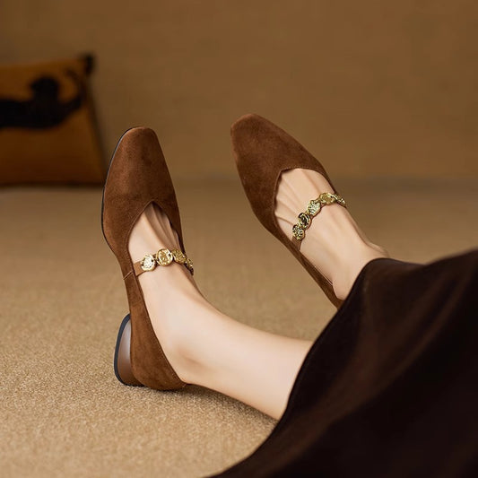 French Retro Square Toe Low-cut Suede Pumps Women's Autumn New