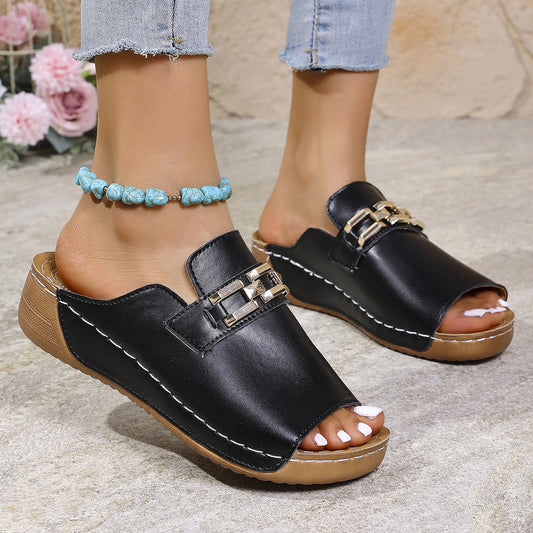 Plus Size Peep Toe Slippers With Metal Accessories  casual slippers