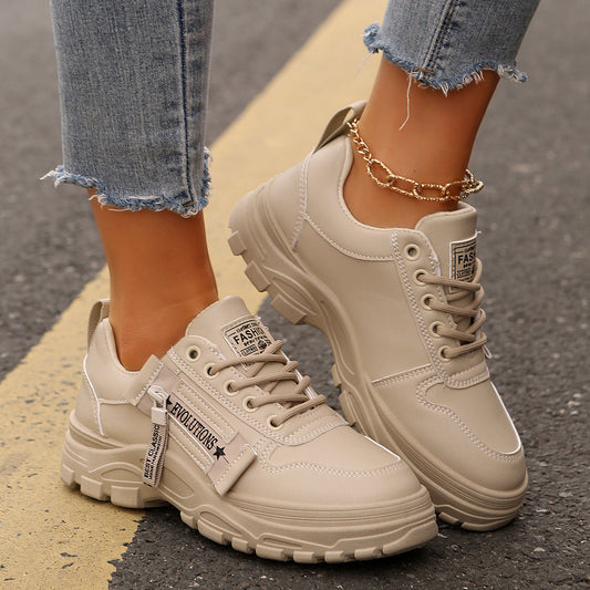 Lace-up Sports Shoes With Side-Zipper Design Fashion Thick-soled Round-toe Casual Shoes For Women Sneakers  walking shoes