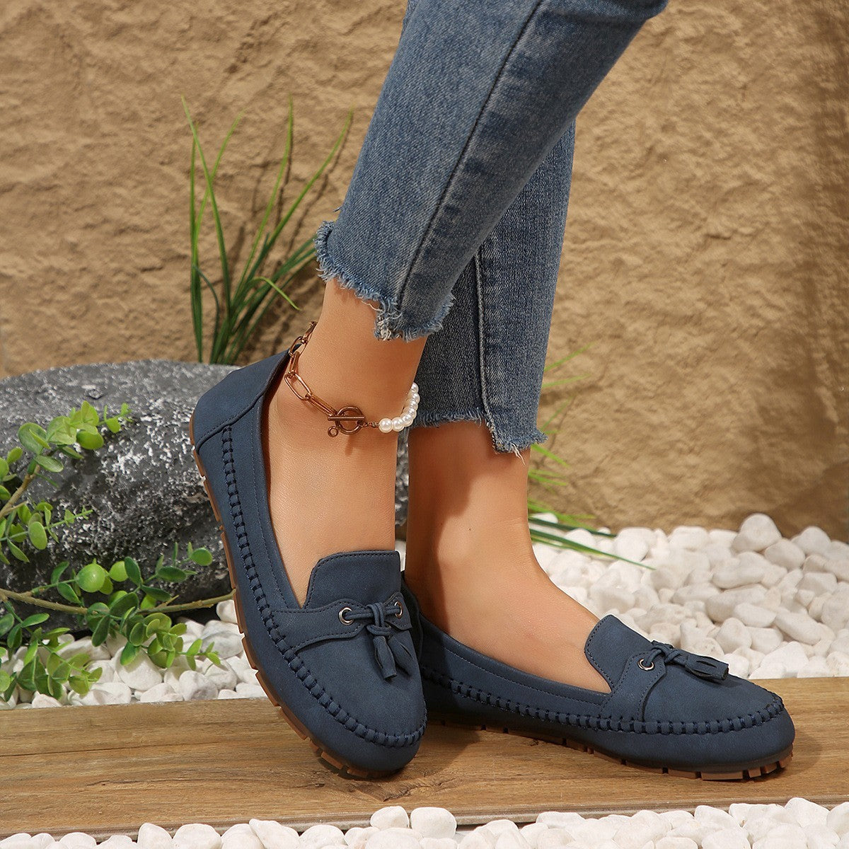 Women's Round Head Loafers Fashion Non-slip Soft Comfortable Flats Shoes  casual slippers