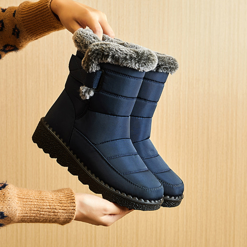 Women’s Waterproof Plush Snow Boots – Low Heel Platform Ankle Boots 