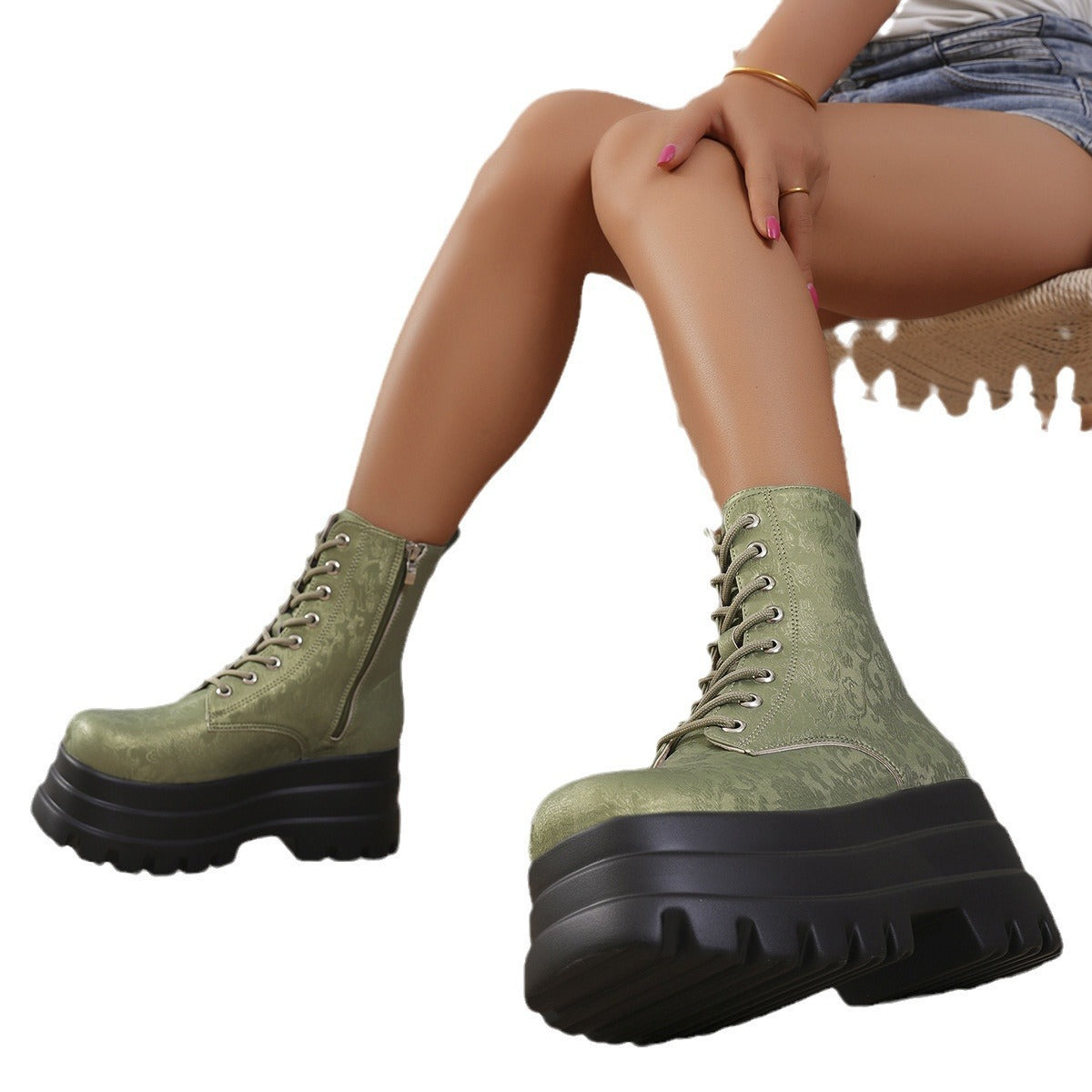 Women's Three-layer Platform Plus Round Toe Patchwork Retro Cool Martin Boots  Boots