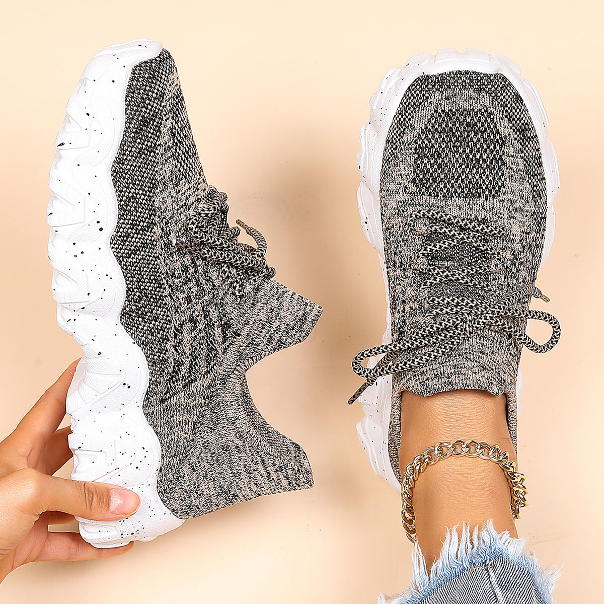 Women's Simple And Breathable Fly Woven Socks And Shoes  walking shoes