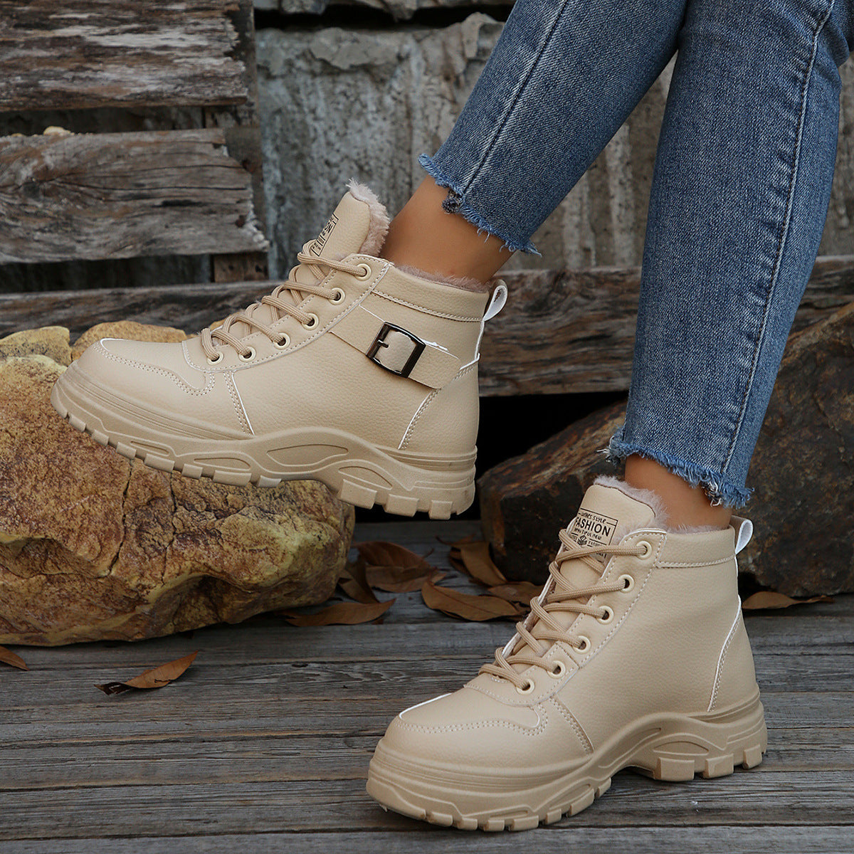 Women's Casual Mid-calf Fleece-lined, Thickened, Insulated Cotton Boots 