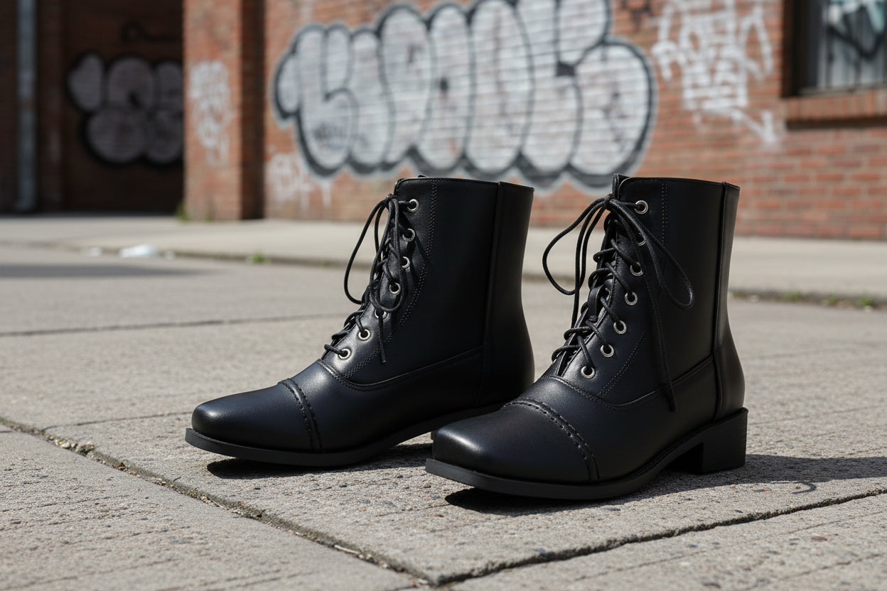 Womens Comfortable Lace-Up Square-Toe Outdoor Motorcycle Boots 