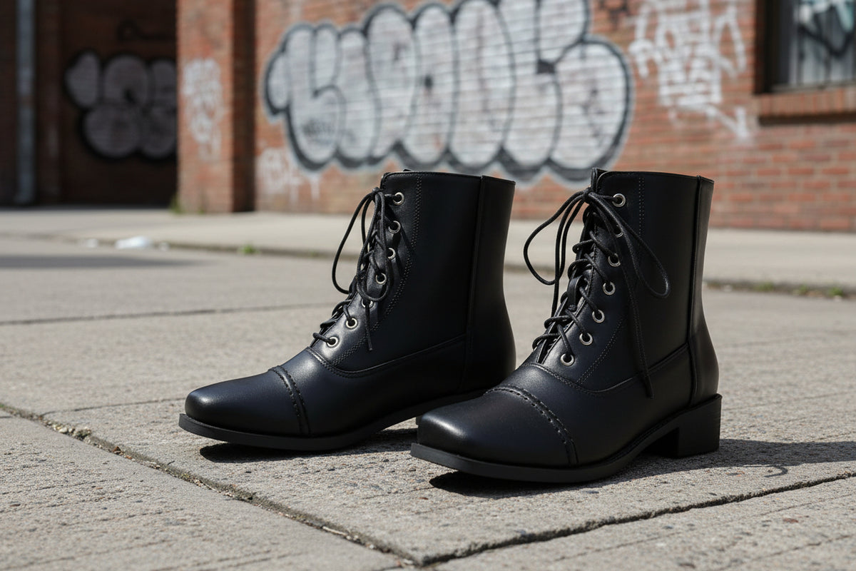 Womens Comfortable Lace-Up Square-Toe Outdoor Motorcycle Boots 