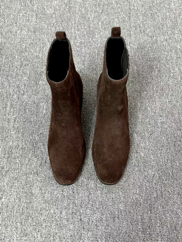 Mid-heel Chunky-heel Retro Square-toe Matte Leather Womens Boots 