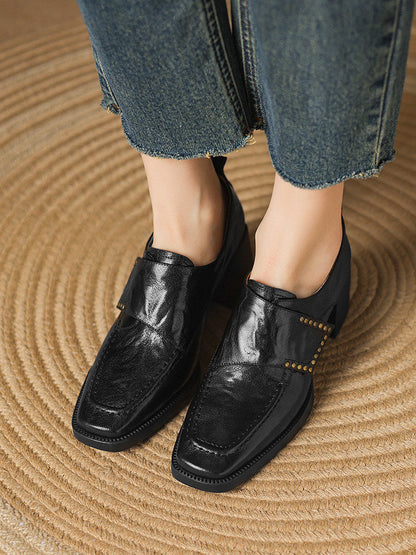 New Springautumn Square-toe Chunky-heel Deep-vamp Pumps In British Style 