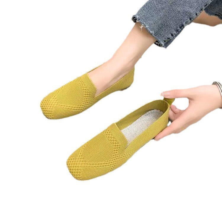 Women's Low-cut Square Toe Flat Bottom Sneaker  walking shoes