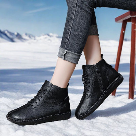 Women's Genuine Leather Soft-soled Lightweight Flat Ankle Boots 