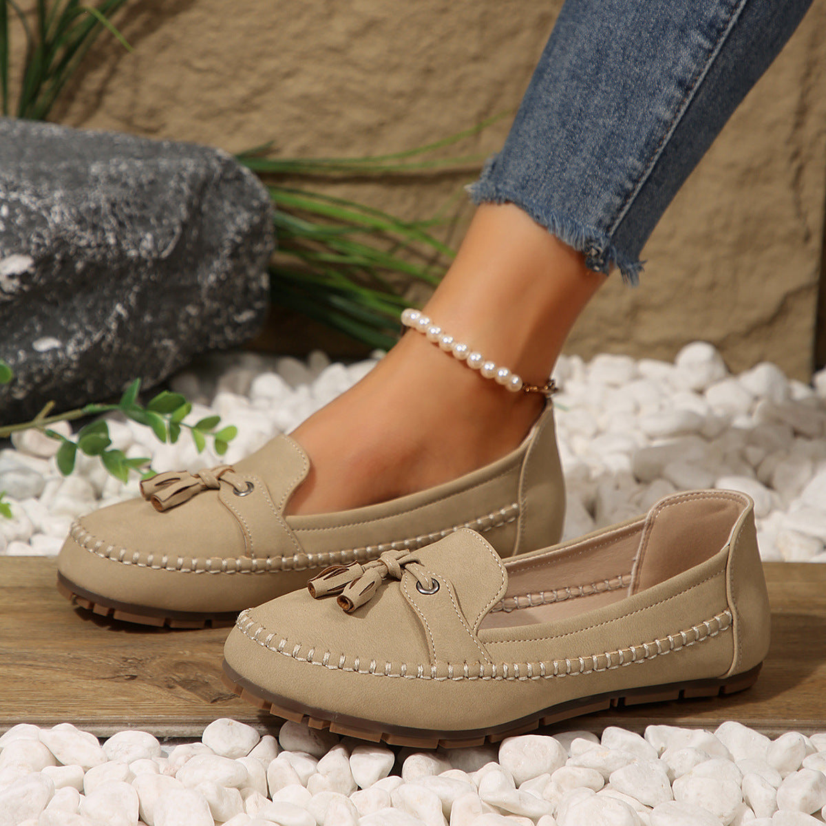 Women's Round Head Loafers Fashion Non-slip Soft Comfortable Flats Shoes  casual slippers