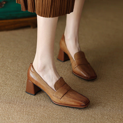 Square-toe Chunky-heel Mid-heel Low-cut Shoes 