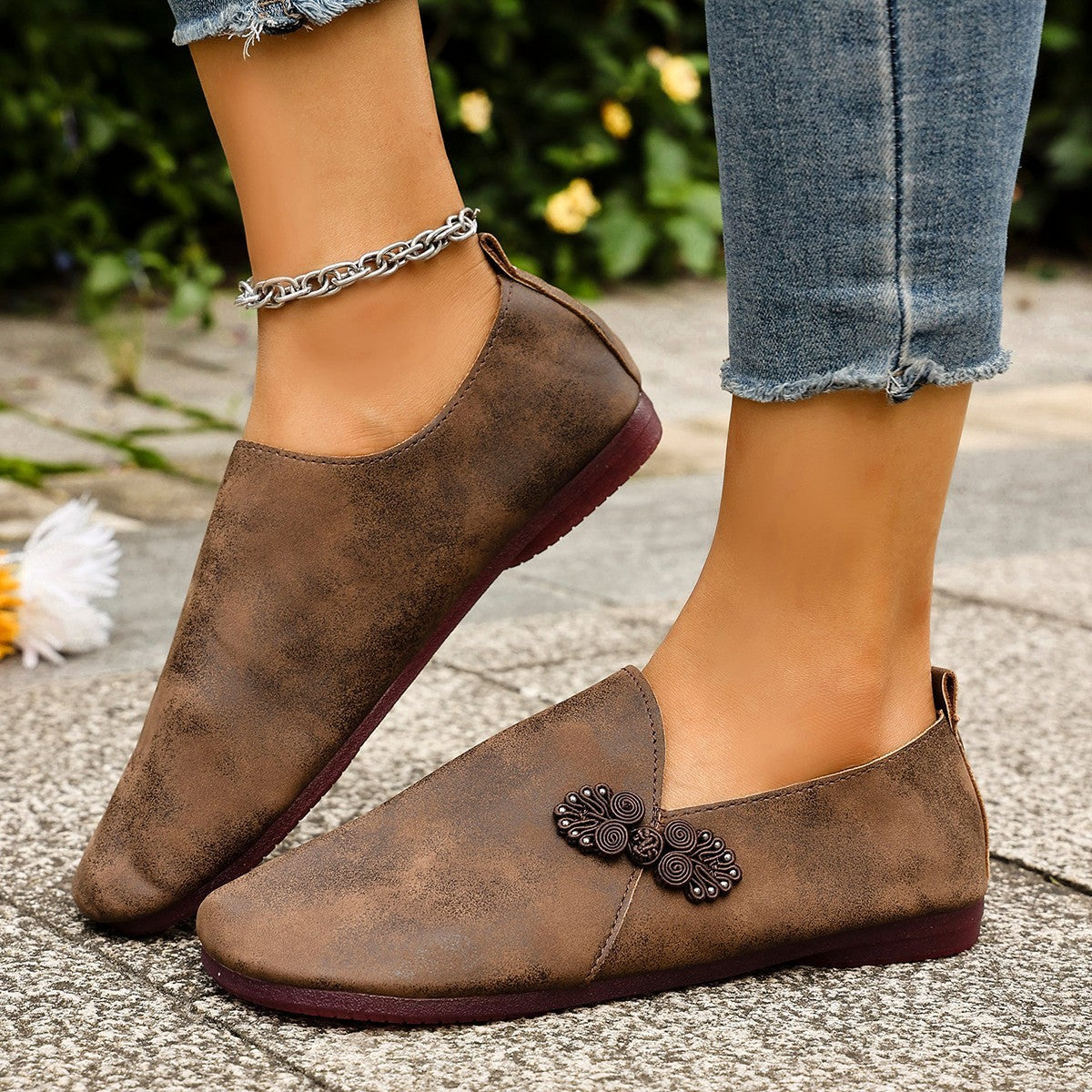 New Slippers Retro Buckle Closed-toe Slippers Women  casual slippers