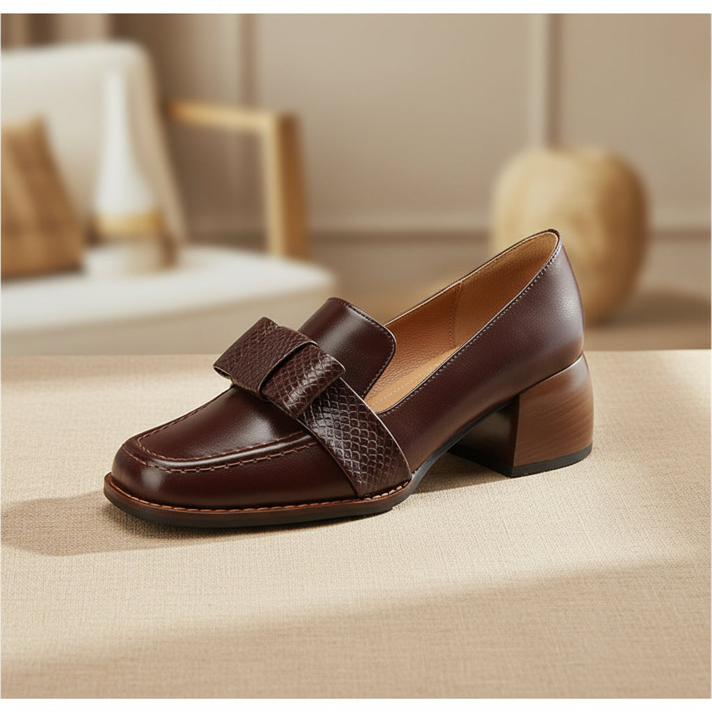 Elegant And Sophisticated Soft Cowhide Commuter Shoes With A Chunky Mid Heel 