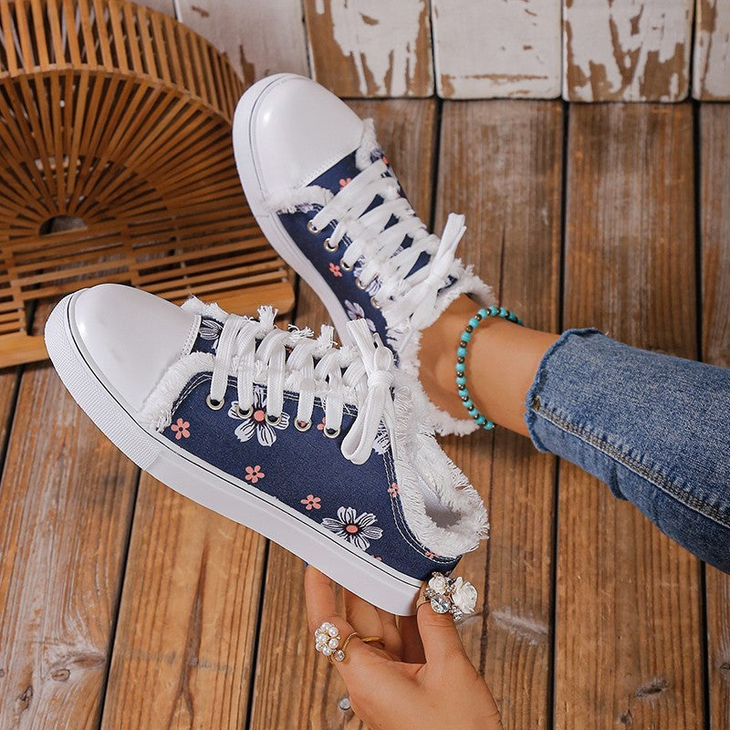 Spring And Autumn New Casual All-match Flat Lace-up Plus Size Low-top Canvas Shoes For Women  Sneakers