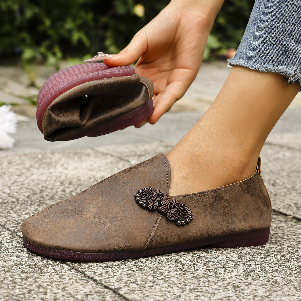 New Slippers Retro Buckle Closed-toe Slippers Women  casual slippers