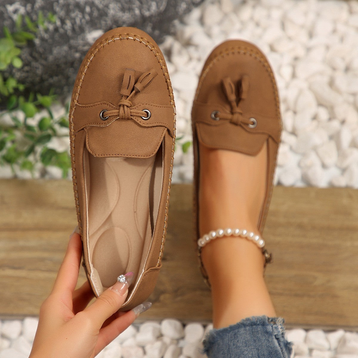 Women's Round Head Loafers Fashion Non-slip Soft Comfortable Flats Shoes  casual slippers