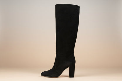 Suede Pleated High Heel Thick Heel Pointed Sleeve Boots 
