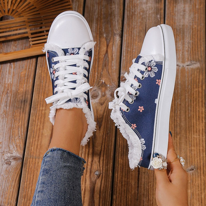 Spring And Autumn New Casual All-match Flat Lace-up Plus Size Low-top Canvas Shoes For Women  Sneakers