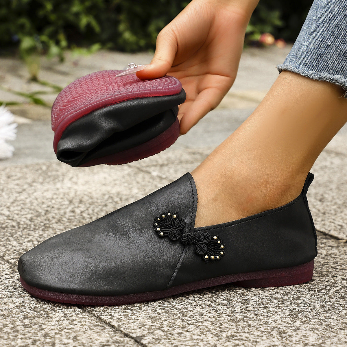 New Slippers Retro Buckle Closed-toe Slippers Women  casual slippers