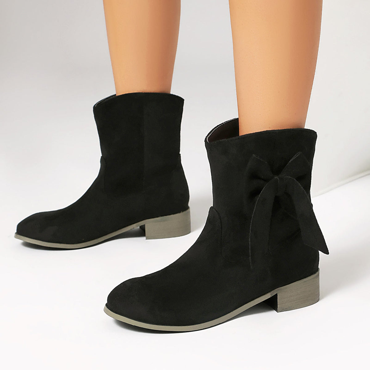 Low Heel Suede Large Size Sweet Bow Casual Boots 